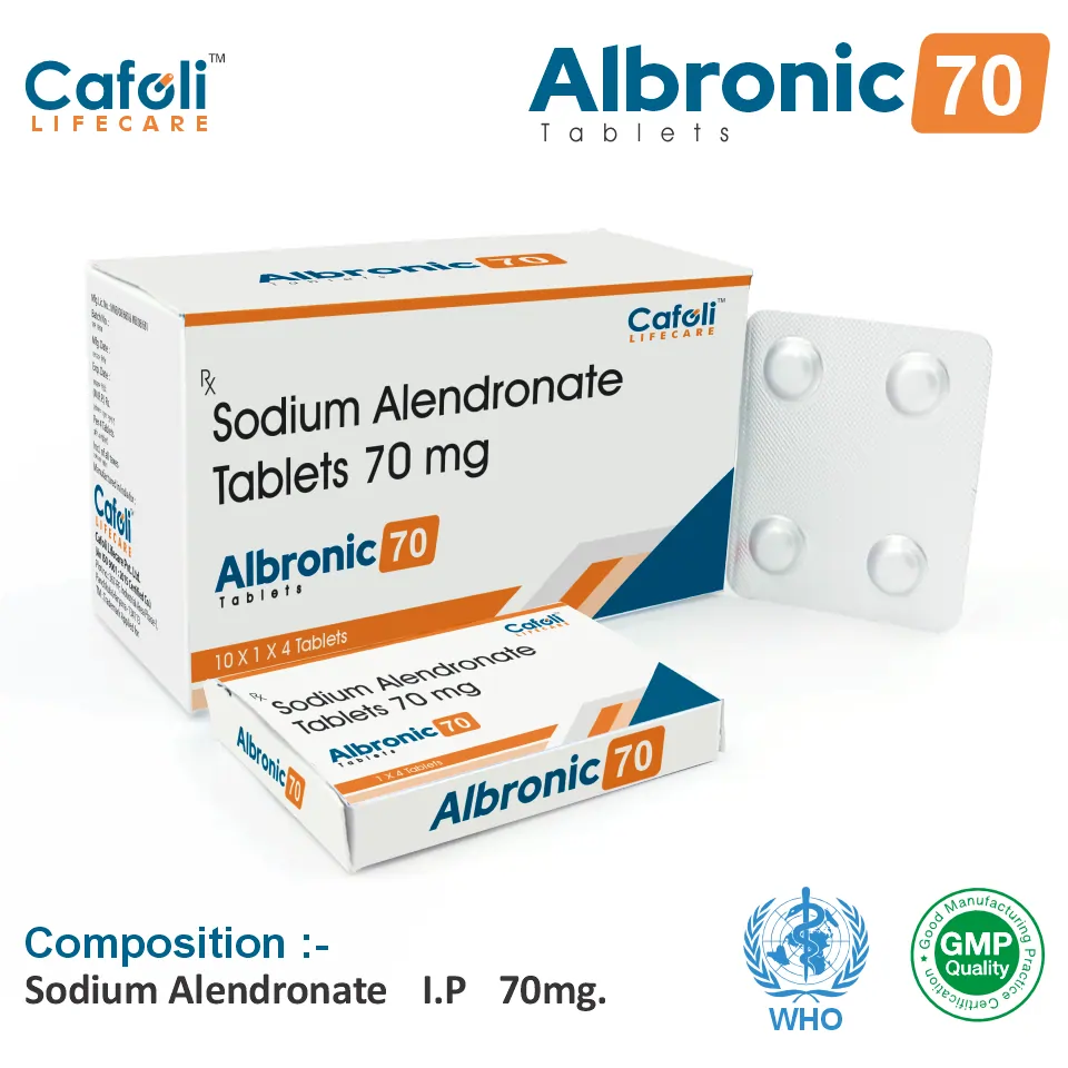 Alendronic Acid 70mg Tablet at best price in PCD Pharma Franchise for Bone Density Improvement.